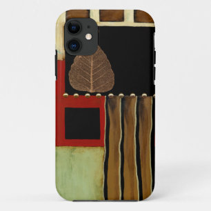 ブラウンの葉との多彩のパネルの絵画 iPhone 11 ケース