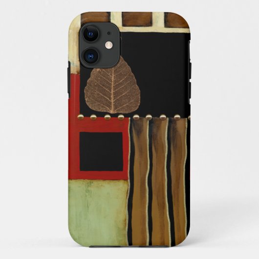 ブラウンの葉との多彩のパネルの絵画 Case-Mate iPhoneケース (裏面)