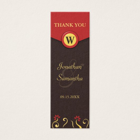 ブラウンの赤は小さい結婚式の好意のメッセージカード渦巻きます (正面)