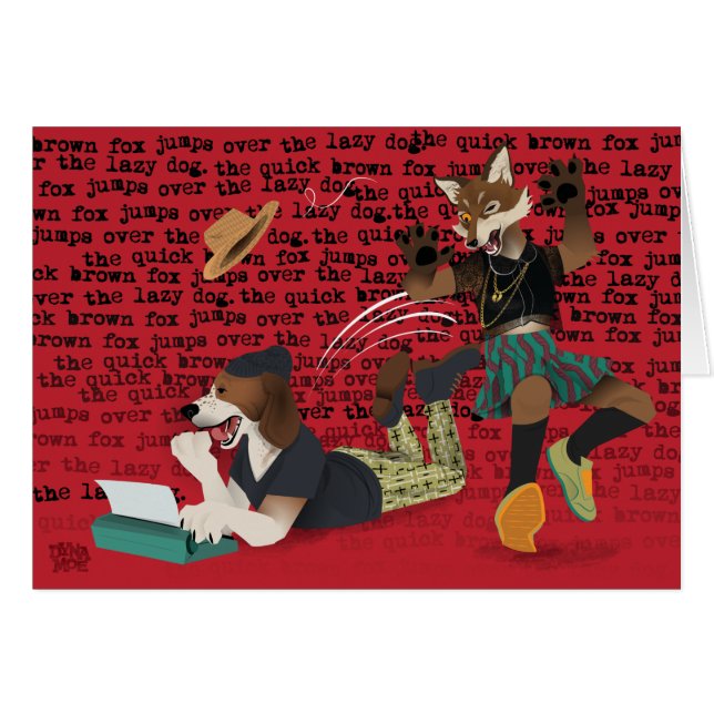 ブラウンの速いキツネは不精な犬を飛び越します (正面横)