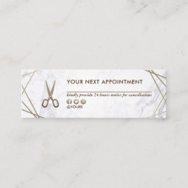 ブラウンの金ゴールドのはさみの大理石の美容師のアポイントメント スキニー名刺