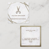 ブラウンの金ゴールドのはさみの大理石の美容師のアポイントメント スクエア名刺 (正面/裏面)