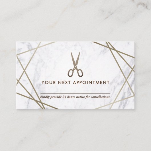 ブラウンの金ゴールドのはさみの大理石の美容師のアポイントメント 名刺 (正面)