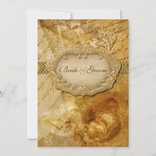 ブラウンの金ゴールドのヴィンテージのビクトリアンなweding 招待状 (正面)