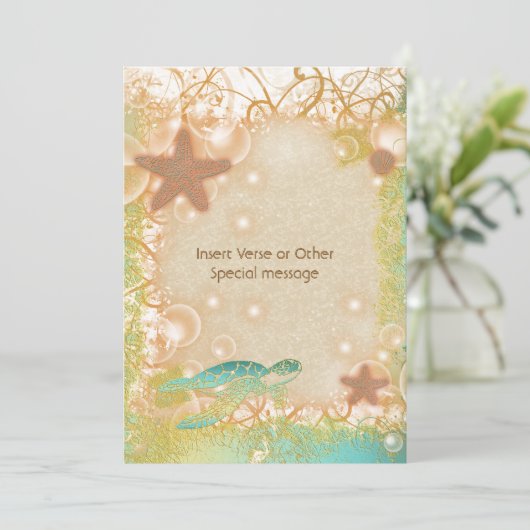 ブラウンの青いカメのヒトデの結婚式 招待状 (スタンド正面)