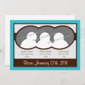 ブラウンの青緑色の青い三重項誕生の発表 案内状 (正面/裏面)