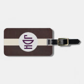 ブラウンの革パターンカスタムなモノグラムの荷物のラベル ラゲッジタグ (正面横)