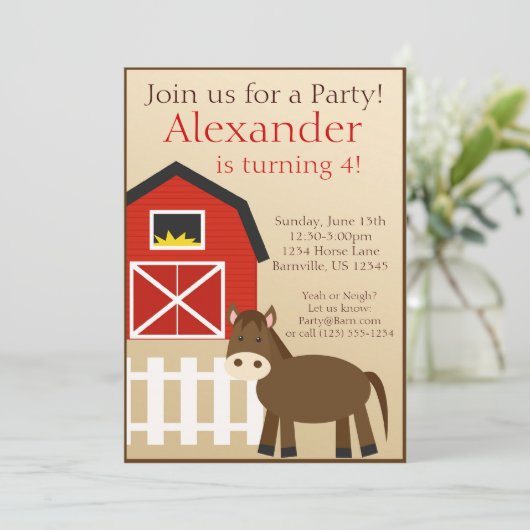ブラウンの馬の家畜の誕生会の招待 招待状 (スタンド正面)