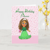 ブラウンの髪のプリンセスのバースデー・カード カード (黄色い花)