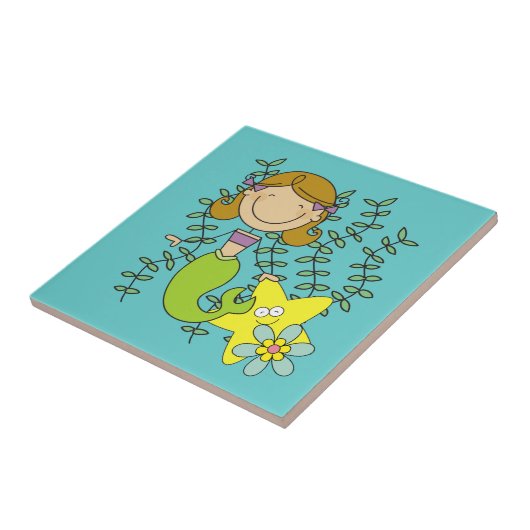 ブラウンの髪の人魚 タイル (側面)