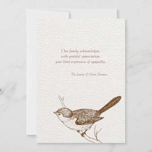 ブラウンの鳥の死別はノート感謝していしています ノートカード (正面)