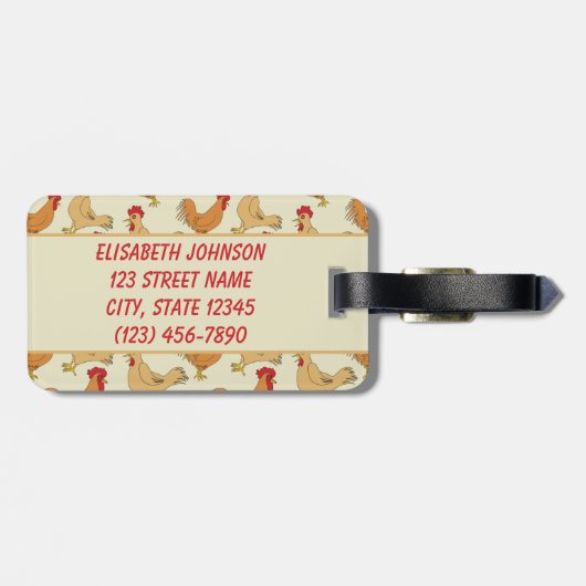 ブラウンの鶏のデザインは個人化なります ラゲッジタグ (裏面横)