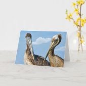 ブラウンの2羽のペリカンノートか挨拶状 カード (黄色い花)