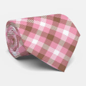 ブラウンの、ピンク及び白人の格子縞の人のタイ ネクタイ (ロール)