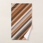 ブラウンの、ベージュおよび灰色の素朴で、自然なストライプ バスタオルセット (ハンドタオル)