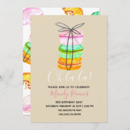 ブラウンのmacaronのフランスのな誕生日の招待 招待状