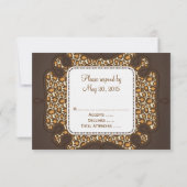 ブラウンのRSVPカードを結婚するオレンジヒョウのプリント 出欠カード (裏面)