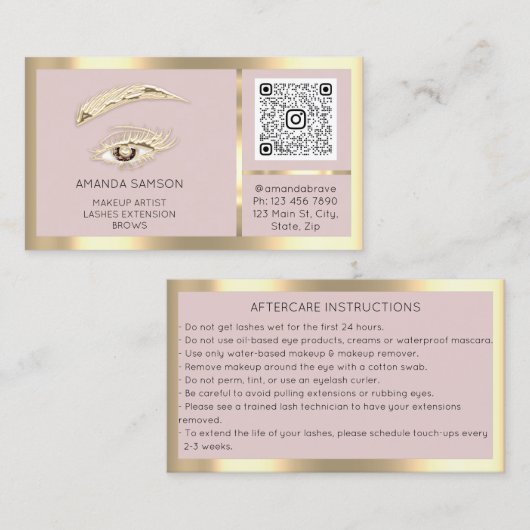 ブラウンまつ毛マイクロブレードQrコードアフターケア赤面 名刺 (正面/裏面)