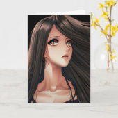 ブラウンアイドブルネットアニメガール |あ恋しく思あなたは カード (黄色い花)