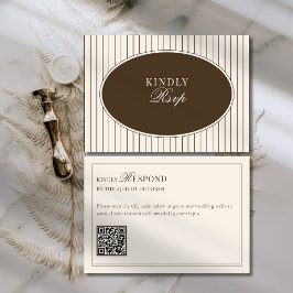 ブラウンアイボリークラシックオールドマネーQRコード結婚式RSVP 出欠カード