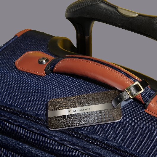 ブラウンアイボリー爬虫類デジタルレザーチタン金属 ラゲッジタグ