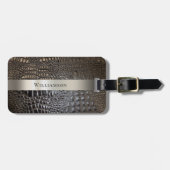 ブラウンアイボリー爬虫類デジタルレザーチタン金属 ラゲッジタグ (正面横)