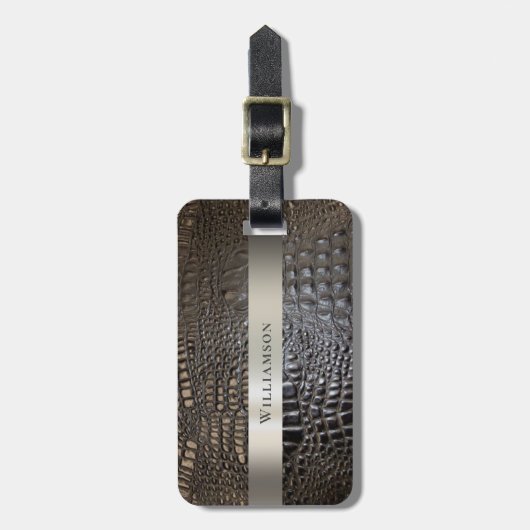ブラウンアイボリー爬虫類デジタルレザーチタン金属 ラゲッジタグ (正面縦)