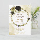 ブラウンアイボリー金ゴールドフローラリース誕生日パーティー 招待状 (スタンド正面)