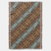 ブラウンアクアとオレンジトライバルストライプの抽象芸術 スローブランケット (正面縦)