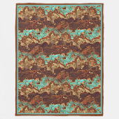 ブラウンアクアターコイズグリーンジェードマーブルアート フリースブランケット (正面)