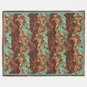 ブラウンアクアターコイズグリーンジェードマーブルアート フリースブランケット (正面(横))