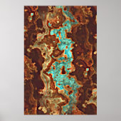 ブラウンアクアティール(緑がかった色)ターコイズグリーンジェードマーブルアート ポスター (正面)