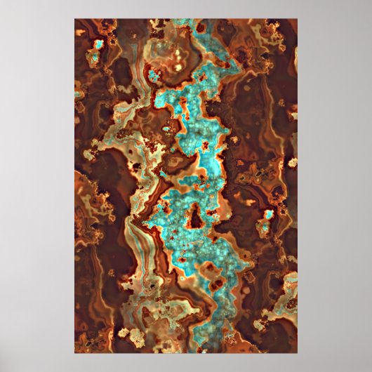 ブラウンアクアティール（緑がかった色）ターコイズグリーンジェードマーブルアート ポスター (正面)