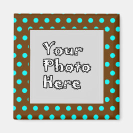 ブラウンアクア水玉模様フォトフレーム マグネット