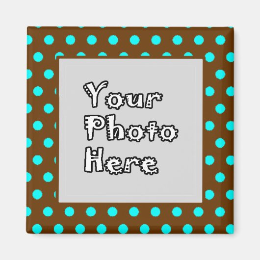ブラウンアクア水玉模様フォトフレーム マグネット (正面)