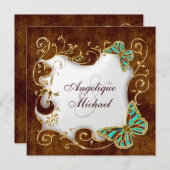 ブラウンアクア金ゴールドカントリーウェディング 招待状 (正面/裏面)