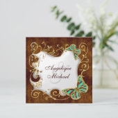 ブラウンアクア金ゴールドカントリーウェディング 招待状 (スタンド正面)