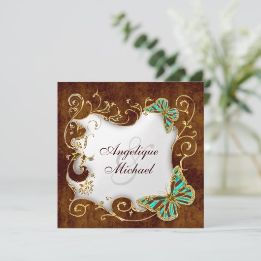 ブラウンアクア金ゴールドカントリーウェディング 招待状 (スタンド正面)