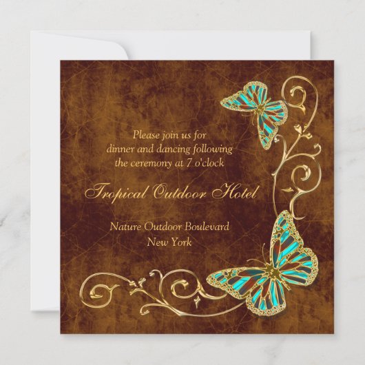 ブラウンアクア金ゴールドカントリー披露宴結婚ズ 招待状 (裏面)