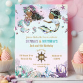 ブラウンアフリカ人魚の海賊双生児ジョイント誕生日 招待状