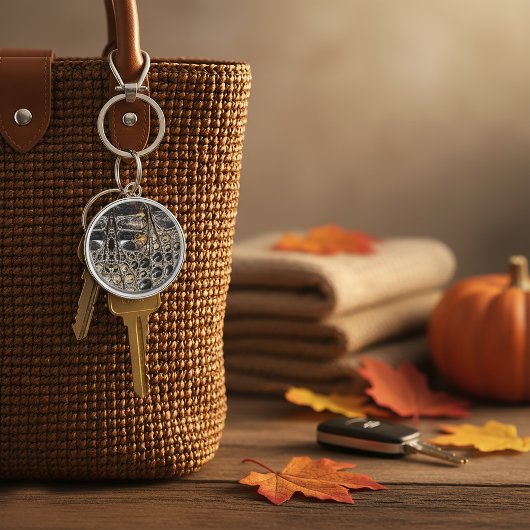 ブラウンアメリカワニ皮プリント キーホルダー