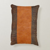 ブラウンアリゲーターハイド&カーメルヴィンテージレザー アクセントクッション (裏面(縦))