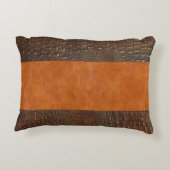 ブラウンアリゲーターハイド&カーメルヴィンテージレザー アクセントクッション (裏面)