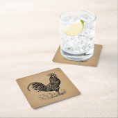 ブラウンアンティークルースターイラストレーションチキンアート スクエアペーパーコースター (インサイチュ)