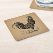 ブラウンアンティークルースターイラストレーションチキンアート スクエアペーパーコースター (アングル)