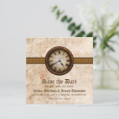 ブラウンアンティーク時計セーブ・ザ・デート案内 招待状 (スタンド正面)