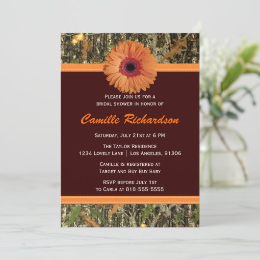 ブラウンアンドオレンジデイジーブライダルシャワーの招待 招待状 (スタンド正面)