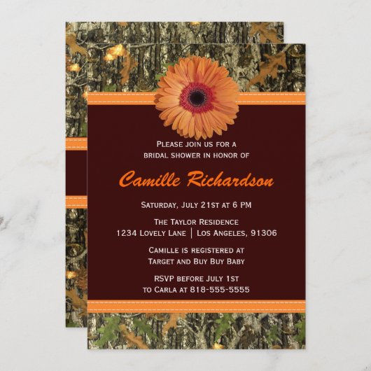 ブラウンアンドオレンジデイジーブライダルシャワーの招待 招待状 (正面/裏面)