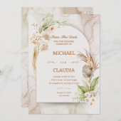 ブラウンアンドクリームフラワー結婚式招待状 招待状 (正面/裏面)