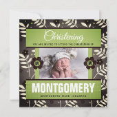 ブラウンアンドグリーンボーイレトロ植物学《キリスト教》洗礼式や命名式 招待状 (正面)